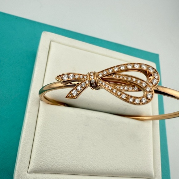 Tiffany & Co. 18k Diamond Bow Cuff Bracelet in Rose Gold 11g - Picture 4 of 7
